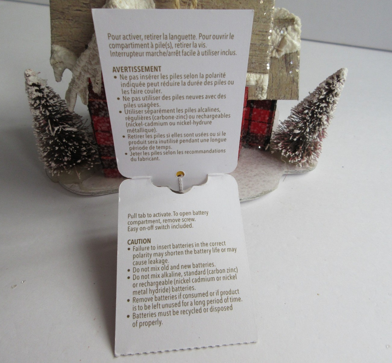 Christmas House Glitter Putz Cardboard Bottle Brush Trees Ornament Lights Up LED