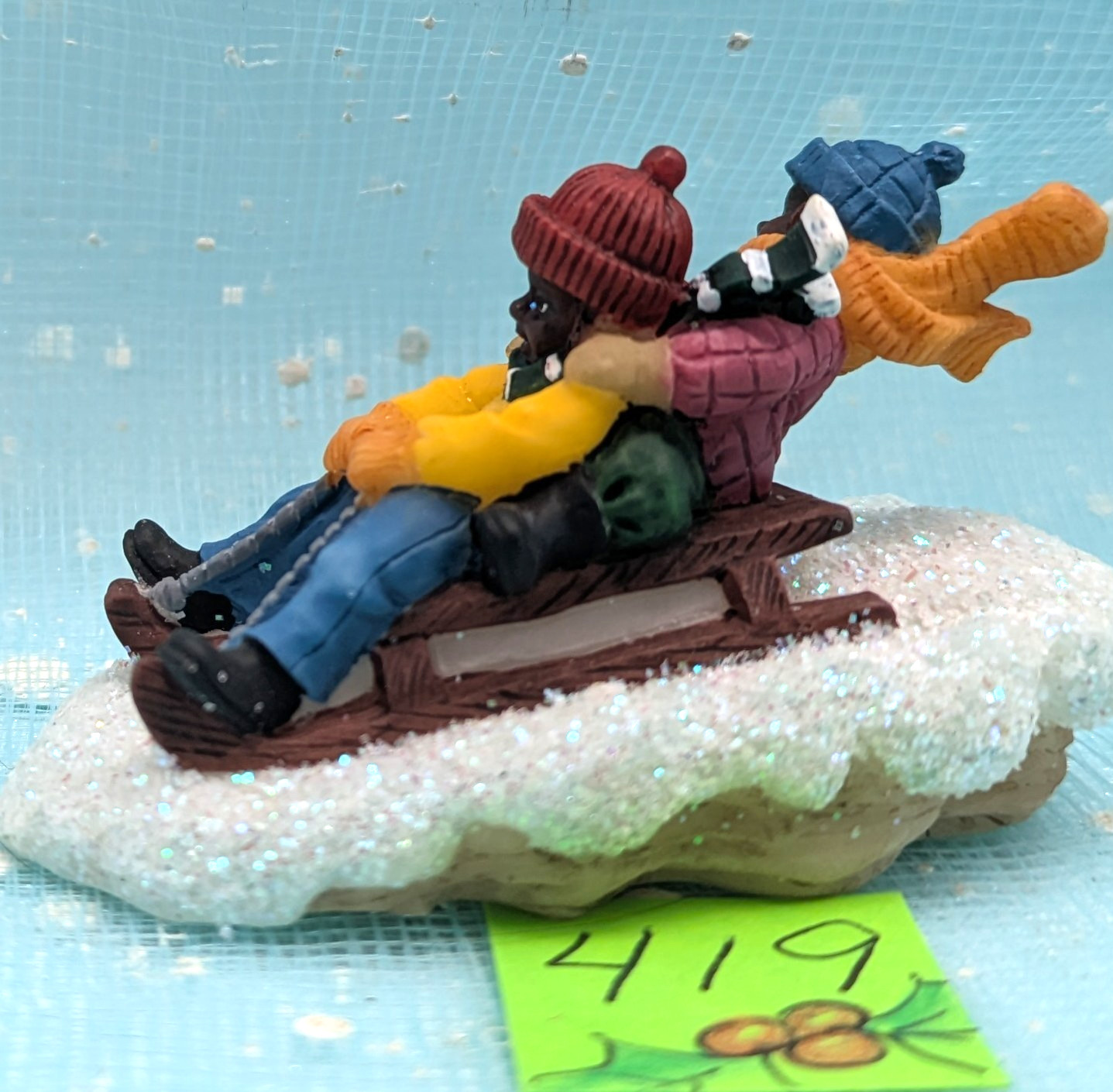 O’Well children sledding Christmas Village Figurine NO BOX INV419