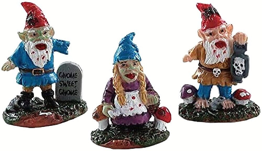 Lemax 82569 ZOMBIE GARDEN GNOMES Spooky Town Figurine Halloween Figure Retired