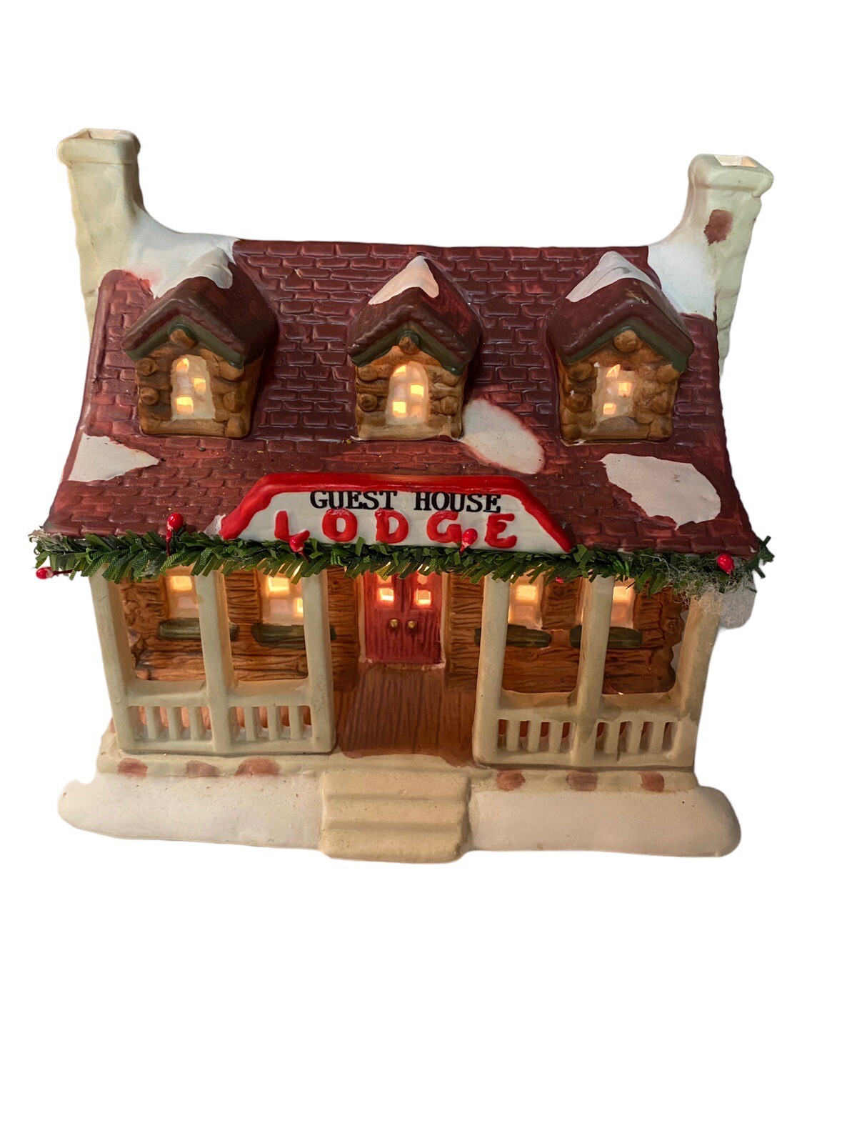 CHRISTMAS Valley “Guest House Lodge” 1993 Hand painted Christmas House W/ Light