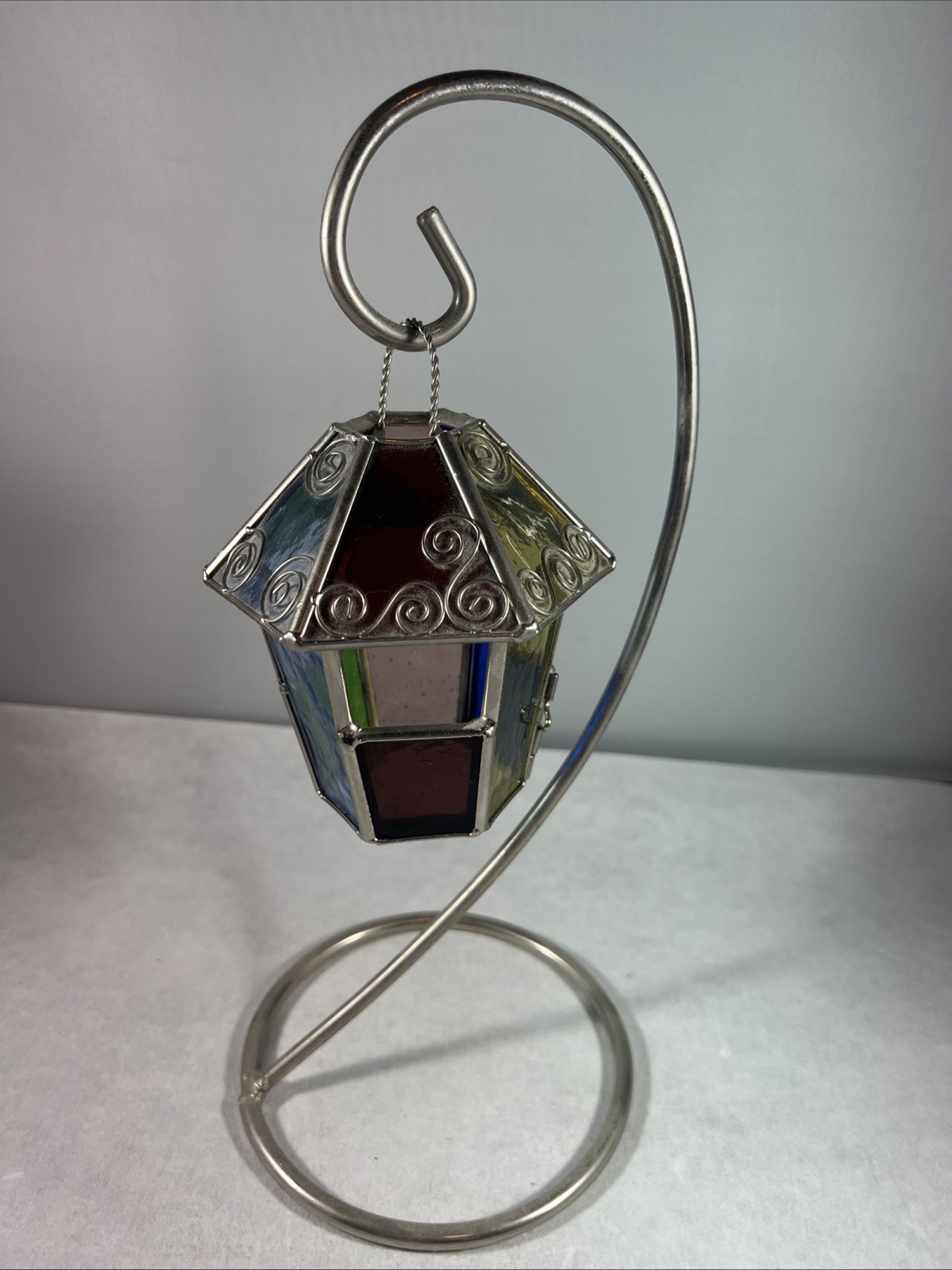 Stained Glass Bird House 4.75″ Votive Flameless Tea Light Candle Holder + Stand