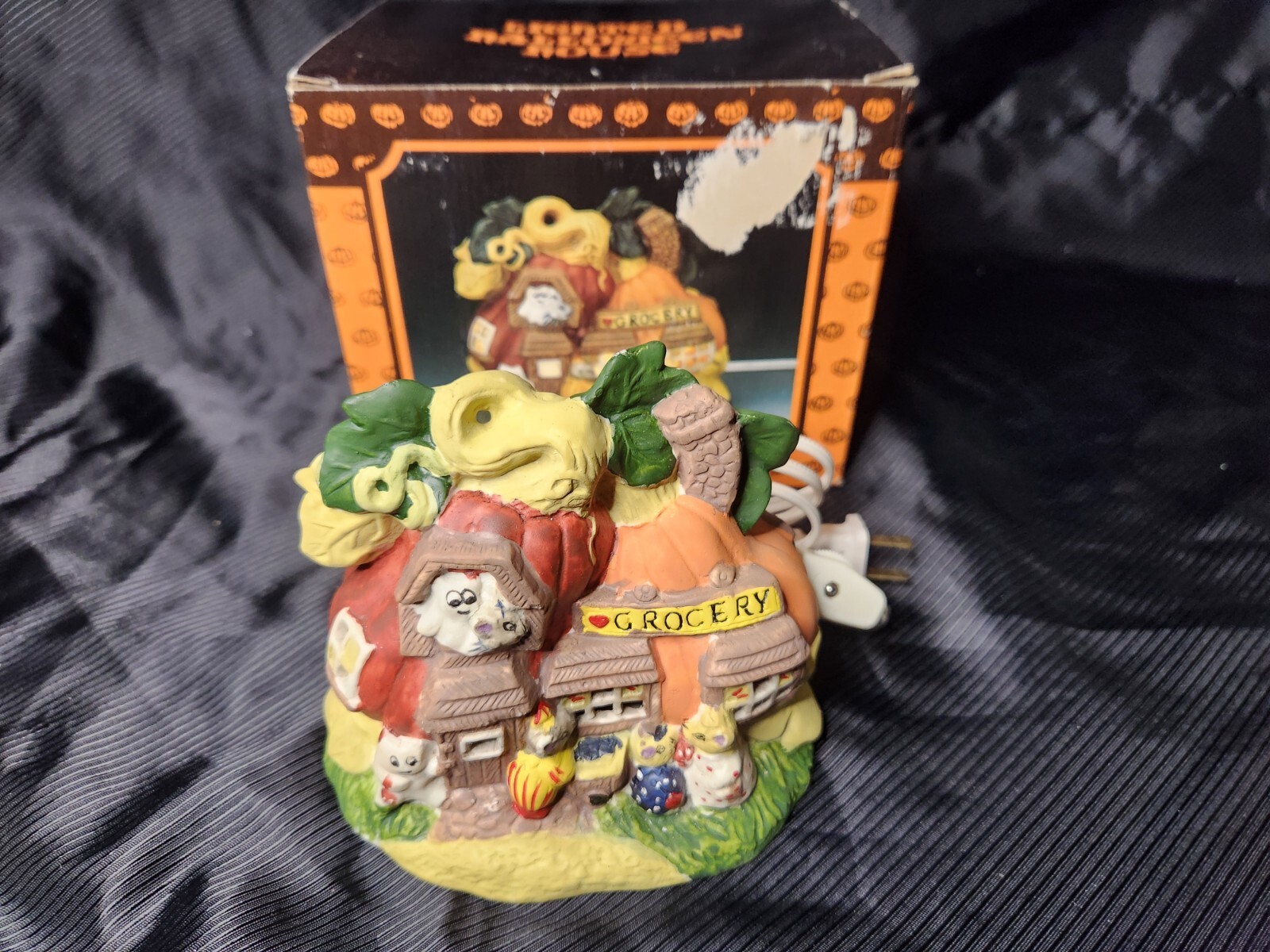 Vintage Ceramic Halloween House “Grocery Store” Village Decor Light Up Works