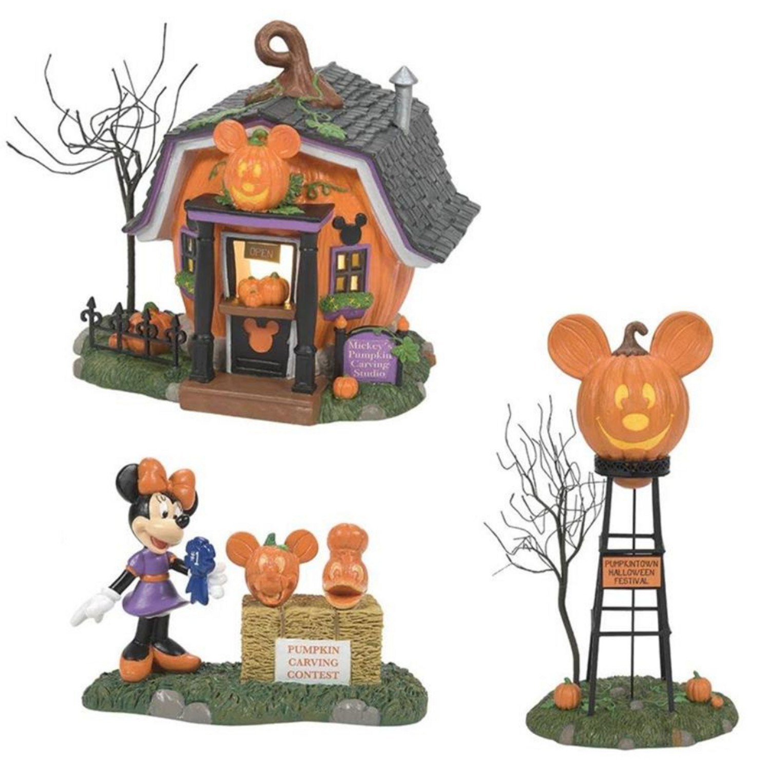 Dept 56 PUMPKINTOWN 2023 SET OF 3 Disney Village Halloween Studio, Tower, Minnie
