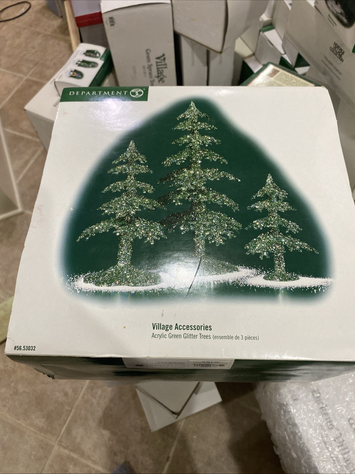 Dept 56 Village Accessories Acrylic Green Glitter Trees (Set/3) #53032 2002