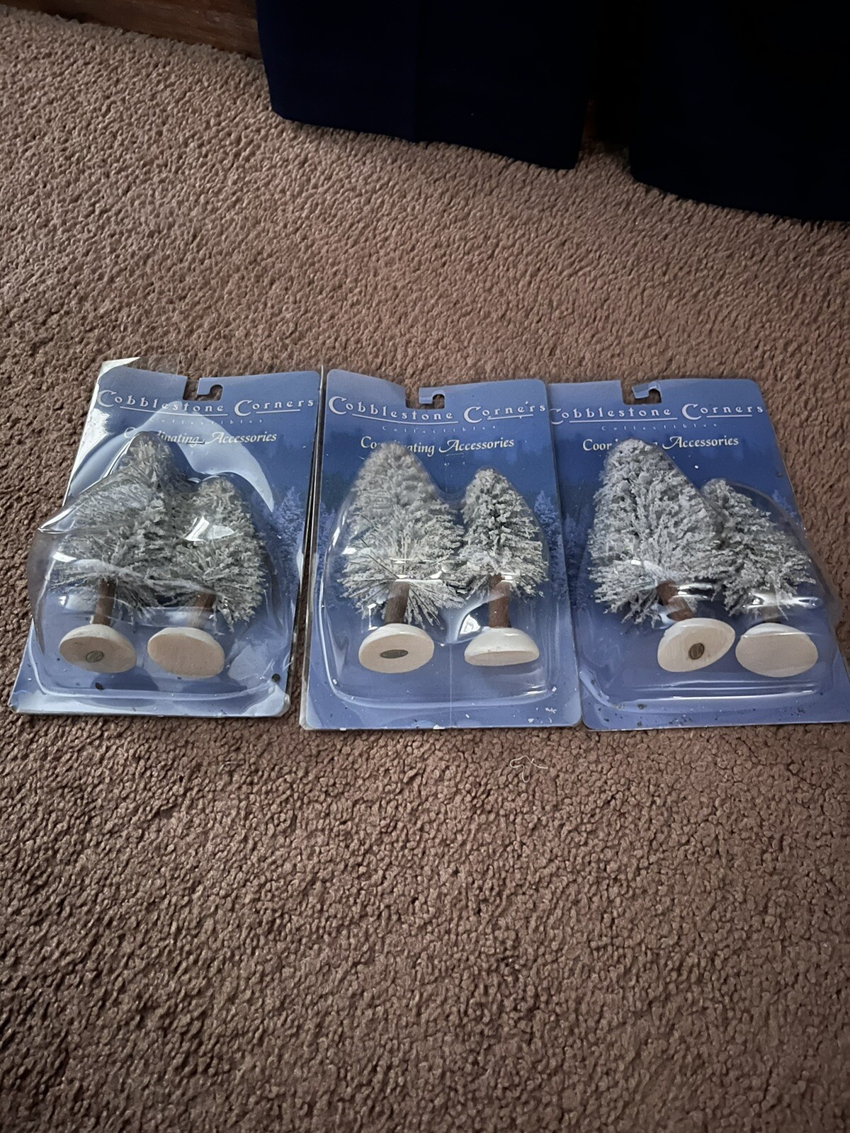 Cobblestone Corners Collectibles FLOCKED TREE Set of 3 Christmas Village