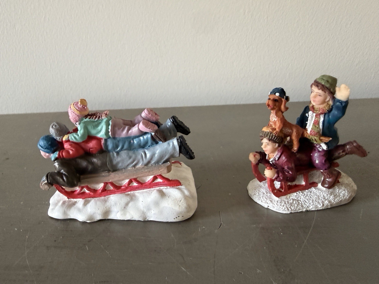 2 St Nicholas Square Children Sledding With Dog Christmas Village Figurine