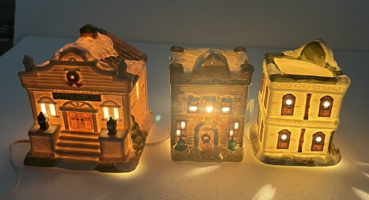 Frank’s Nursery and Crafts 12 Piece Set Porcelain Christmas Village Blue Box