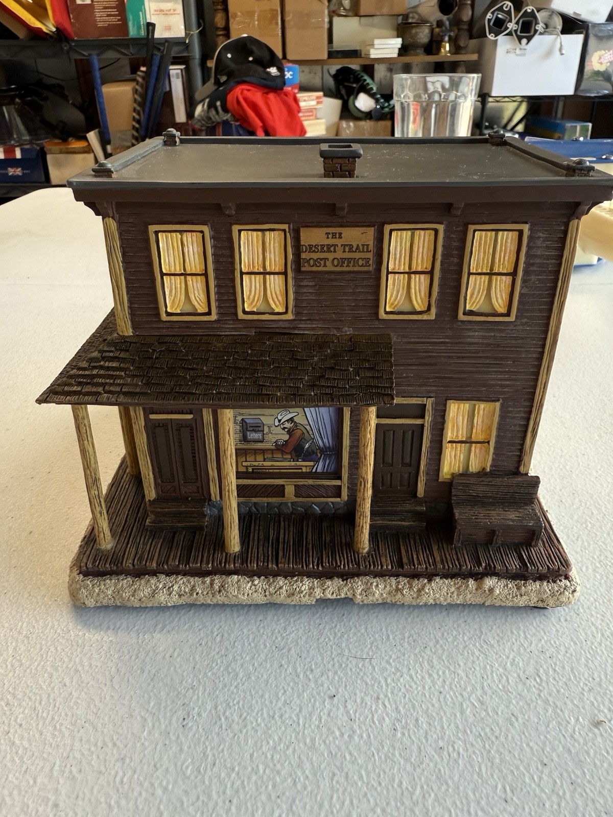 Rare Hawthorne Village John Wayne Desert Trail Post Office Illuminated Western