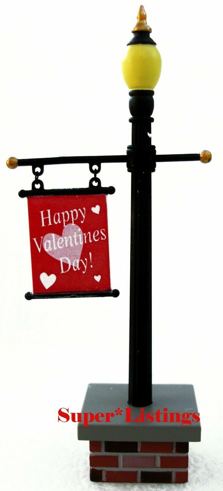 Dept. 56 Seasonal Lamppost with Banner Hearts reads Happy Valentine’s Day 53048
