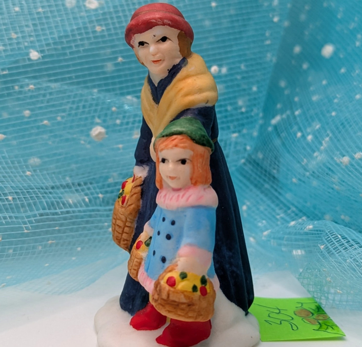 Grandma Granddaughter girl baskets porcelain Christmas Village NO BOX INV304