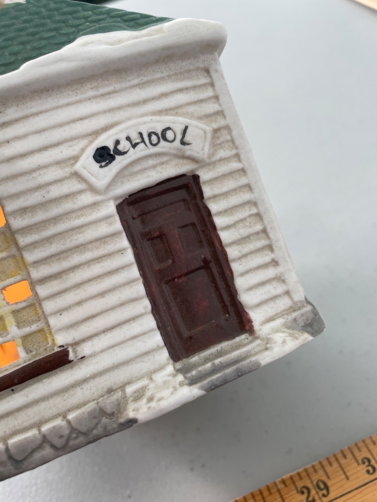 Vintage Winter Valley Ceramic Schoolhouse Lighted Display Holiday Decoration