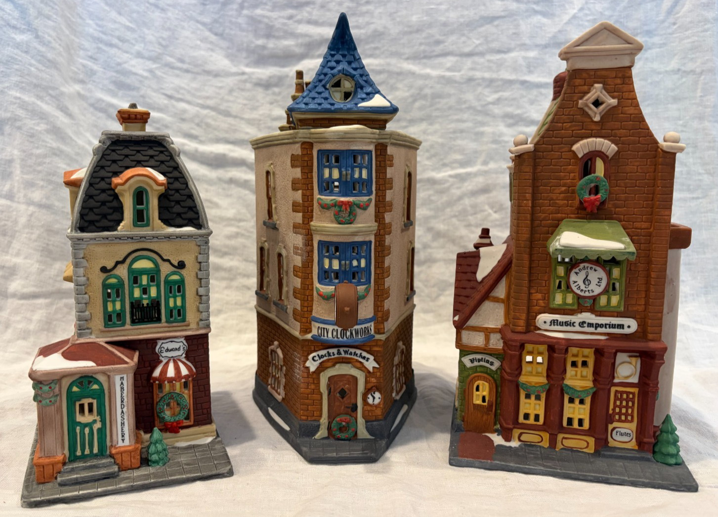 Dept 56 Uptown Shoppes Complete Set: Haberdashery Music Emporium City Clockworks