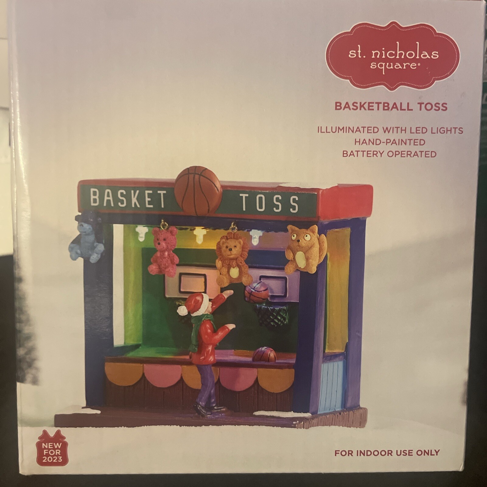 New ST NICHOLAS SQUARE VILLAGE BASKETBALL TOSS CARNIVAL LED LIGHTS Hand Painted