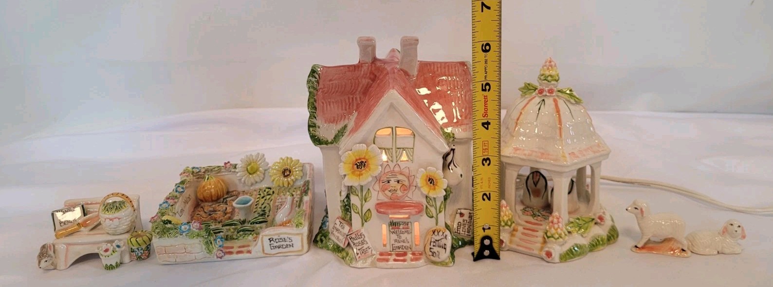 Walter Brockmann House, Garden, Gazebo, Bench, and 2 Sheep, One Piece Broken