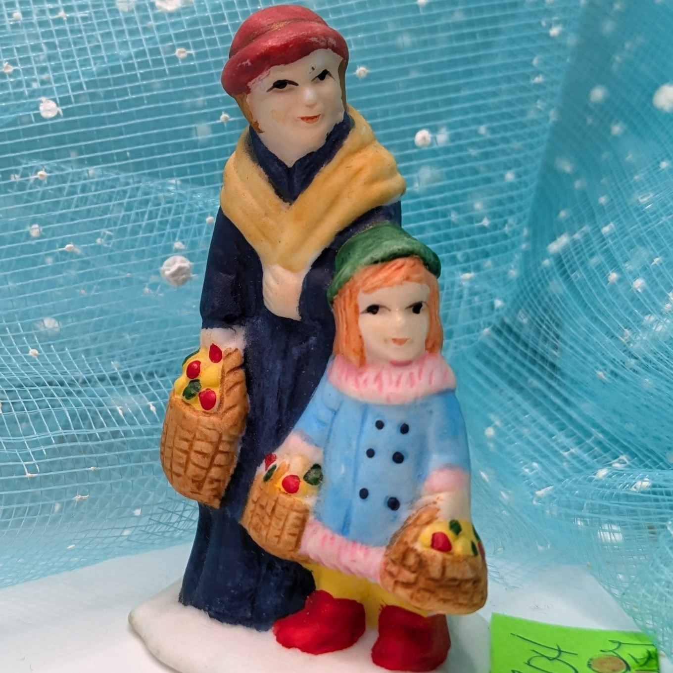 Grandma Granddaughter girl baskets porcelain Christmas Village NO BOX INV304