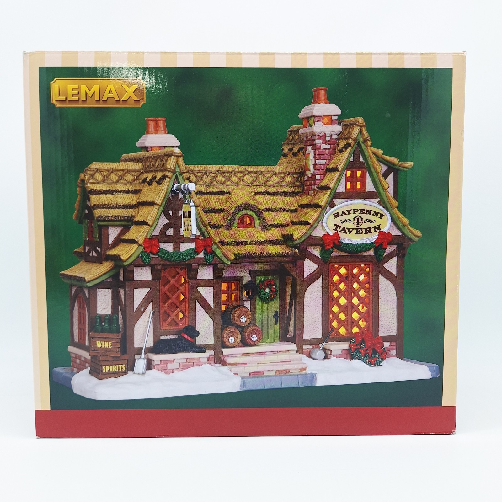 2012 LEMAX HAYPENNY TAVERN Lighted Light w/Box & Foam Beer Ale Pub Bar Wine Dog