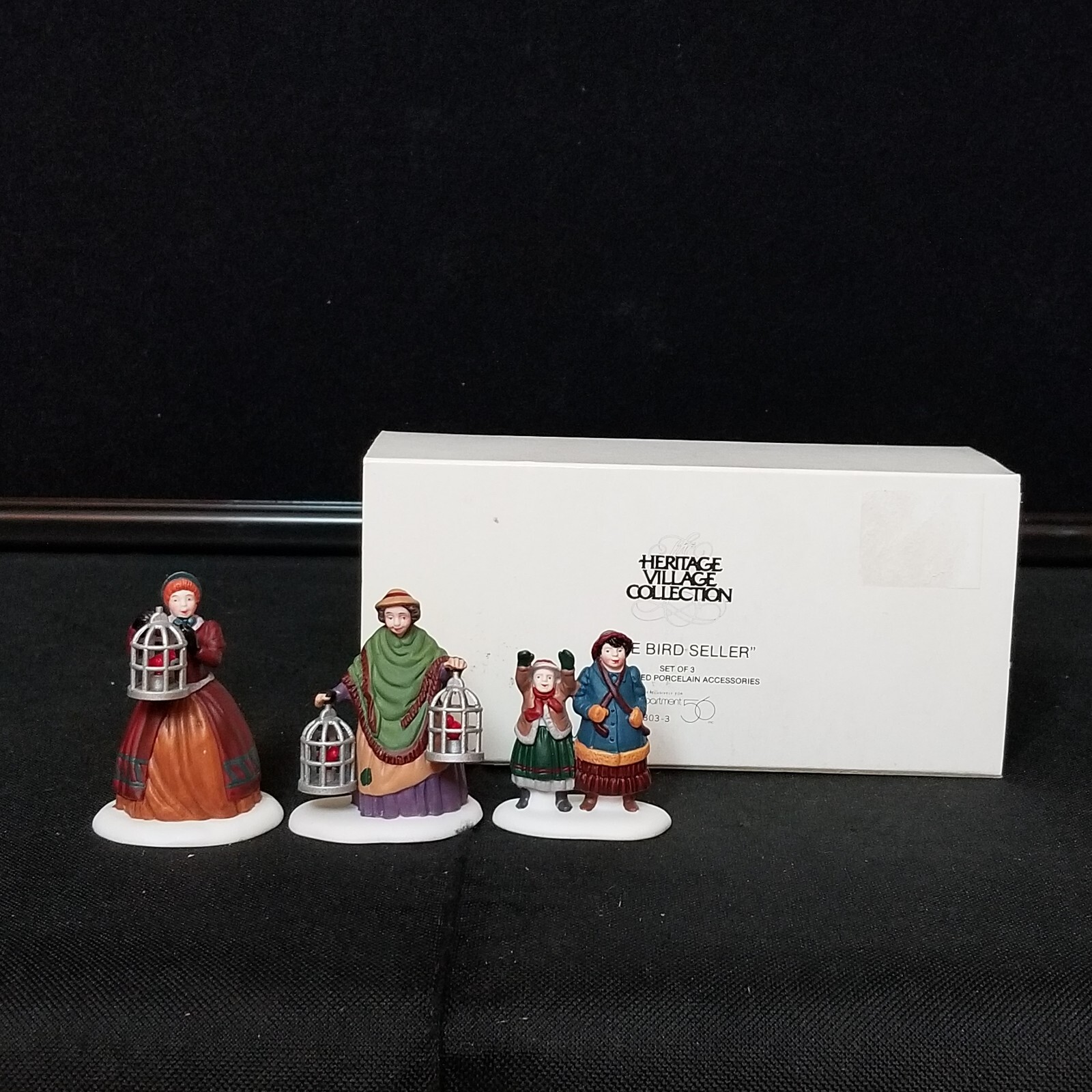 Vtg Dept 56 Heritage Village The Bird Seller Figure Set 5803-3