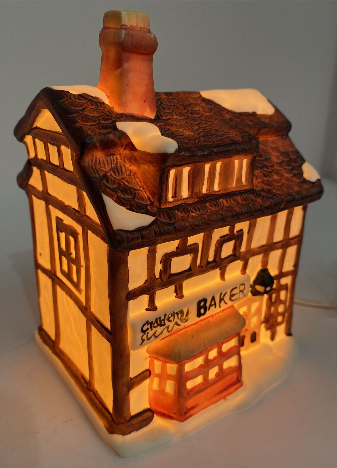 Christmas Village Baker Bakery Shop Store Winter Holiday ILLUMINATED LIGHTED