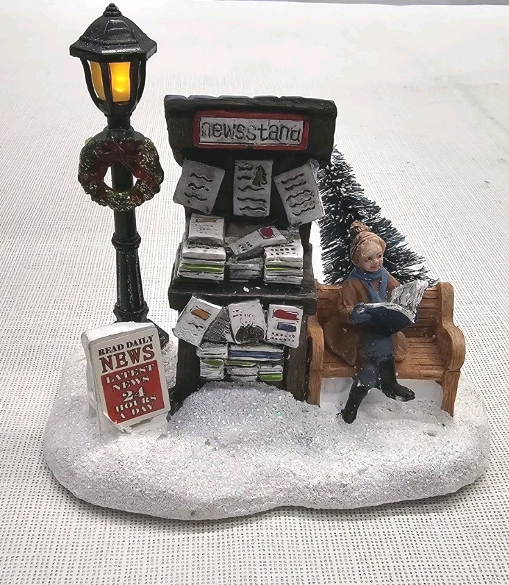 Holiday Time LED News Stand Miniature Christmas Village Decor Collectible
