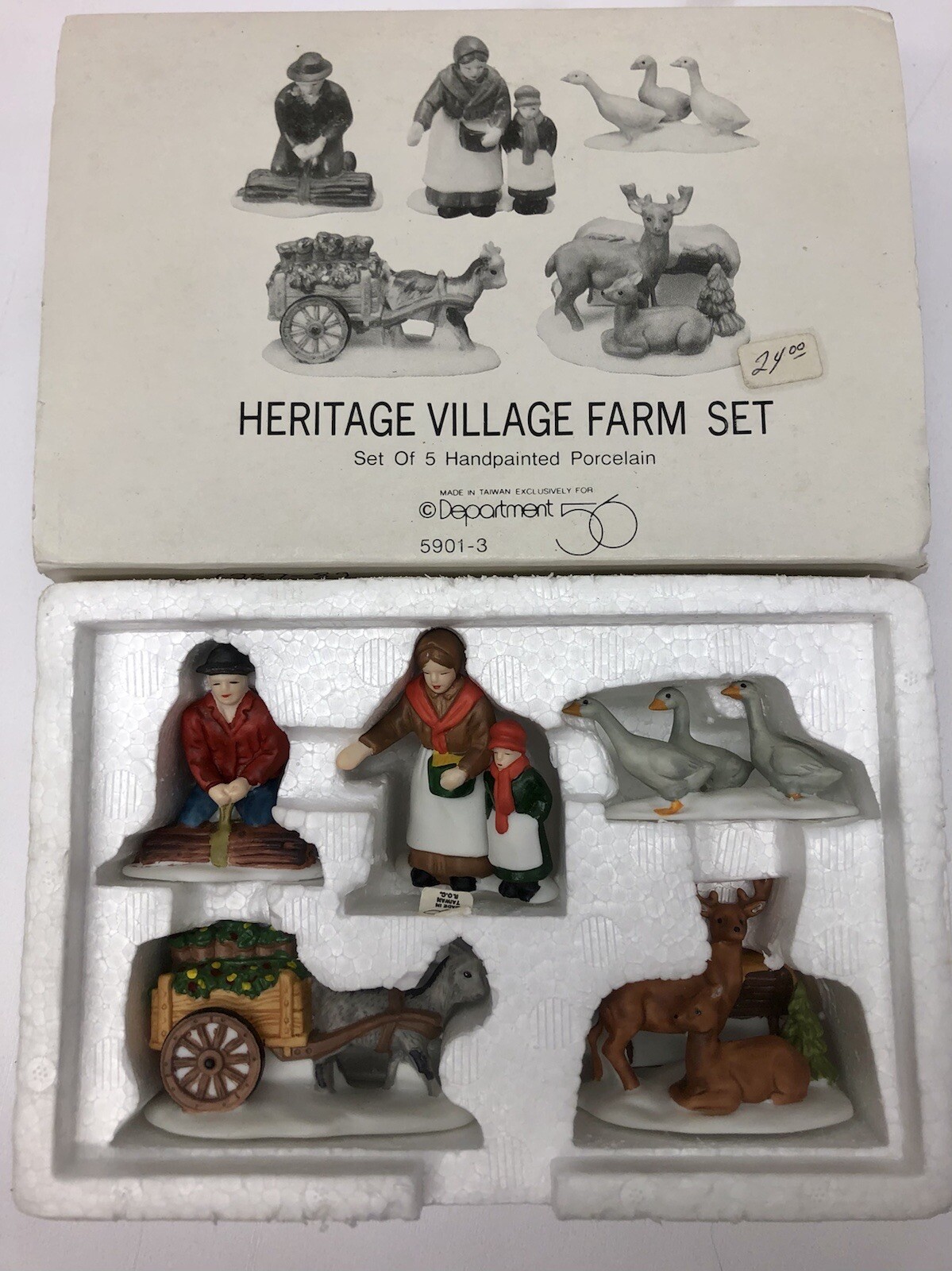 Department 56 Heritage Village Farm Animals & People 9 Piece Set Boxed Christmas