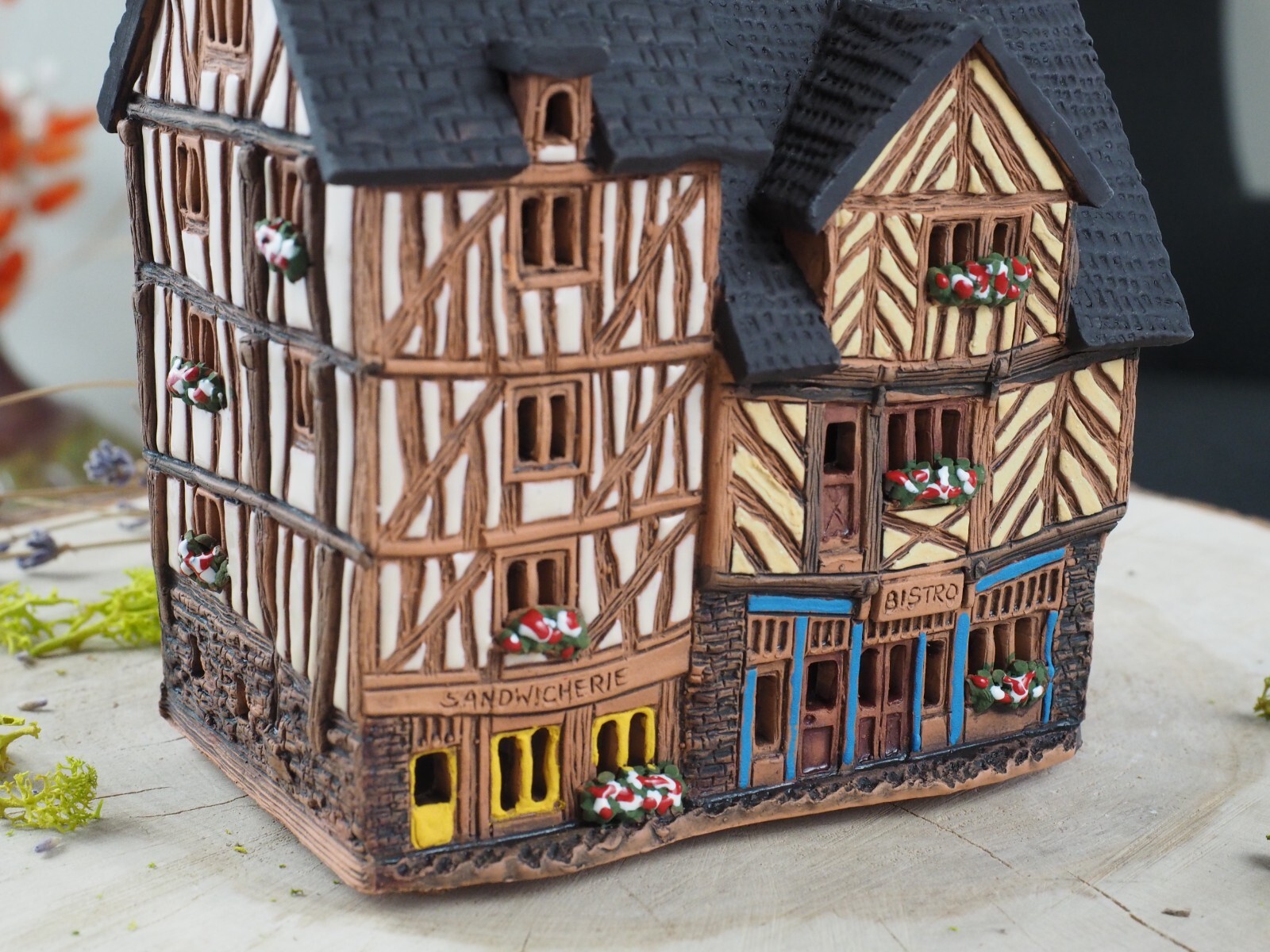 Ceramic Tealight Holder Miniature House in Rennes, France 15 cm Midene Handmade