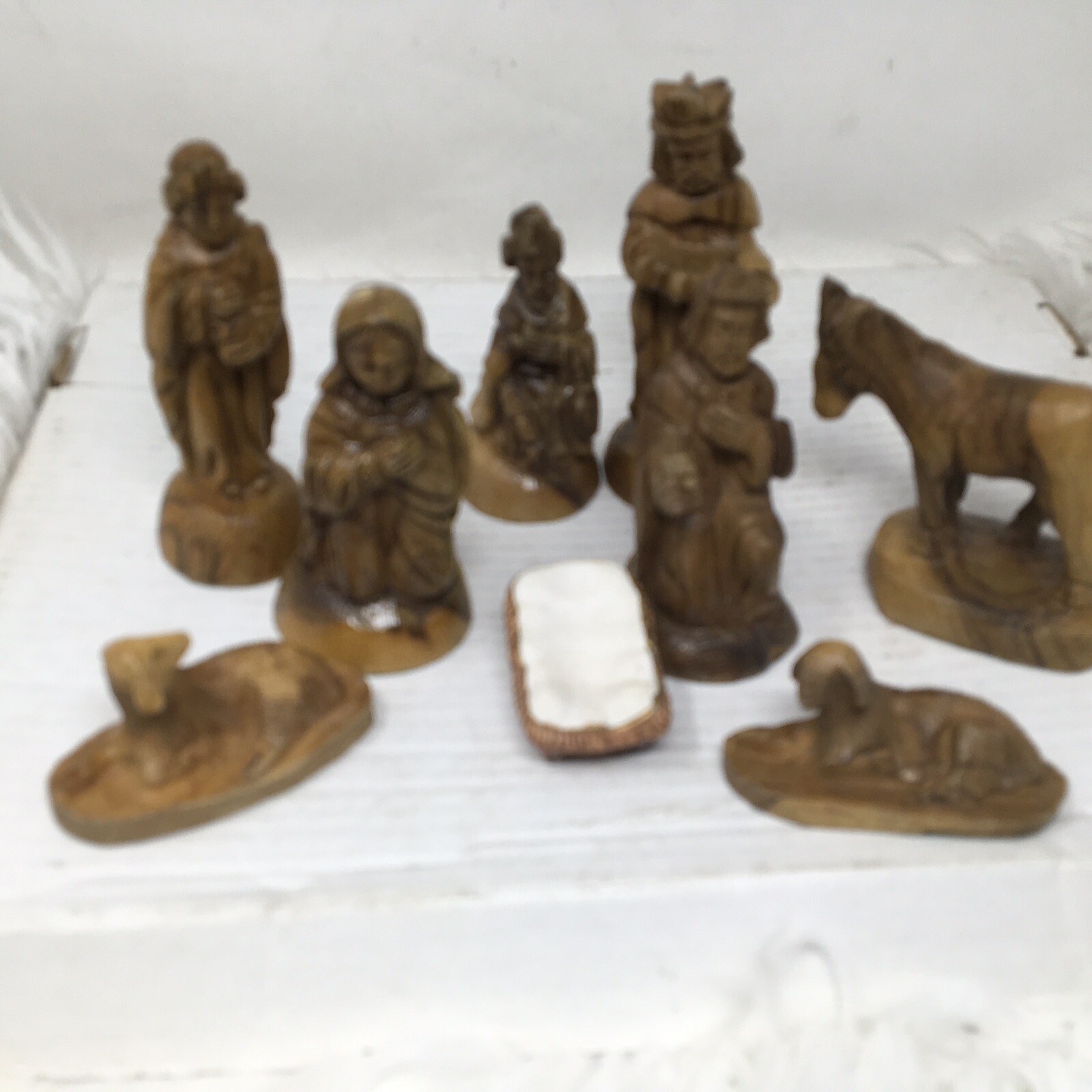 Vintage Hand Carved NATIVITY SET 9 Piece Wood Holy Family READ DESCRIPTION