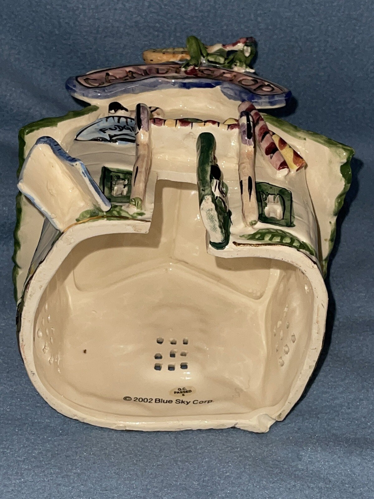Blue Sky Candy Shop Ceramic Tealight House Heather Goldminc 2002 VTG Clay Works