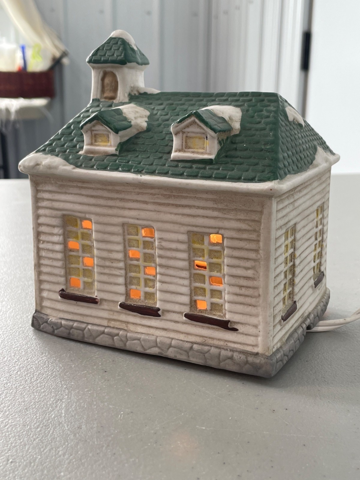 Vintage Winter Valley Ceramic Schoolhouse Lighted Display Holiday Decoration