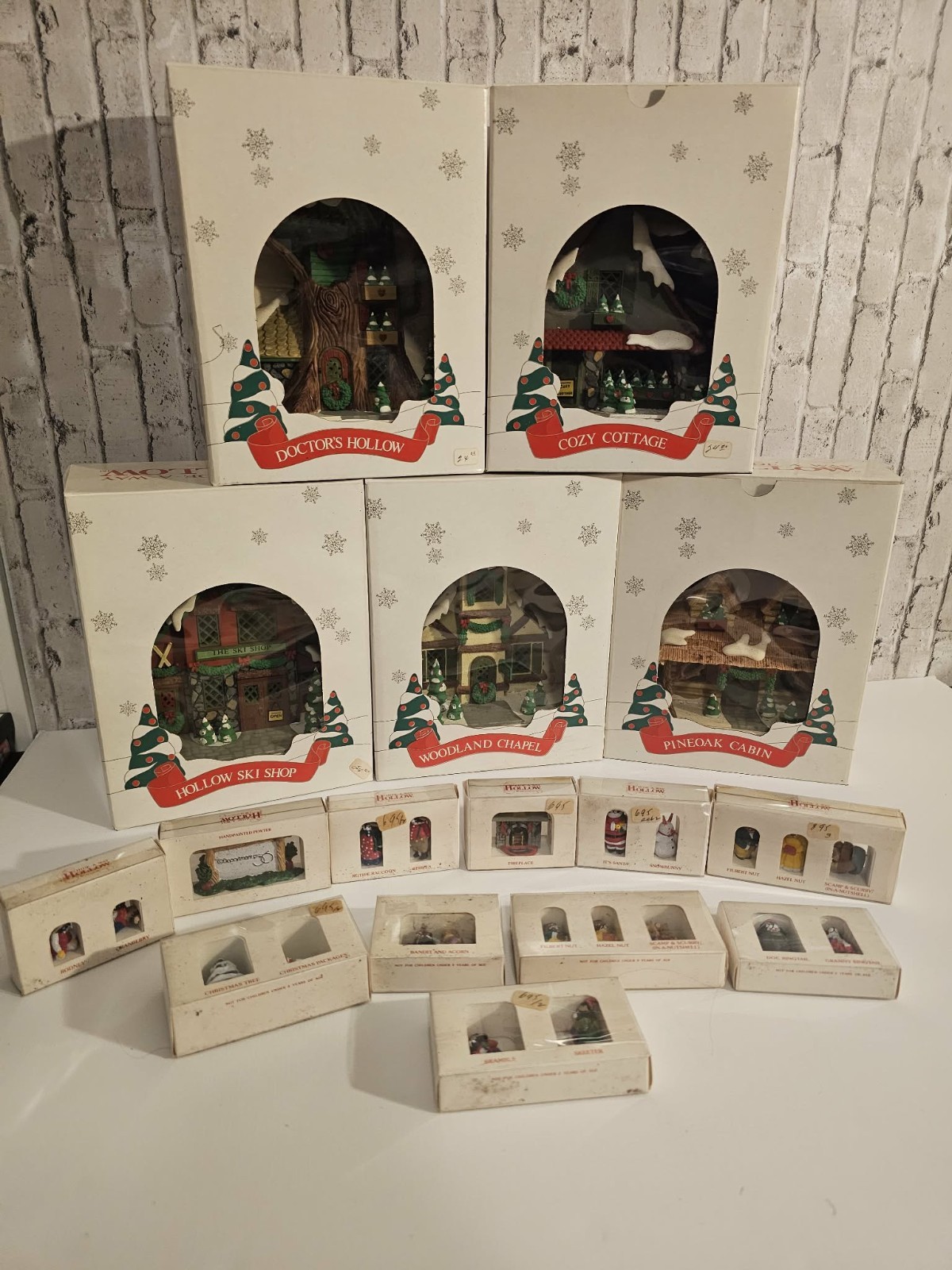 VTG Dept 56 Hide-A-Way Hollow Christmas Village Set 1989 Handpainted Pewter