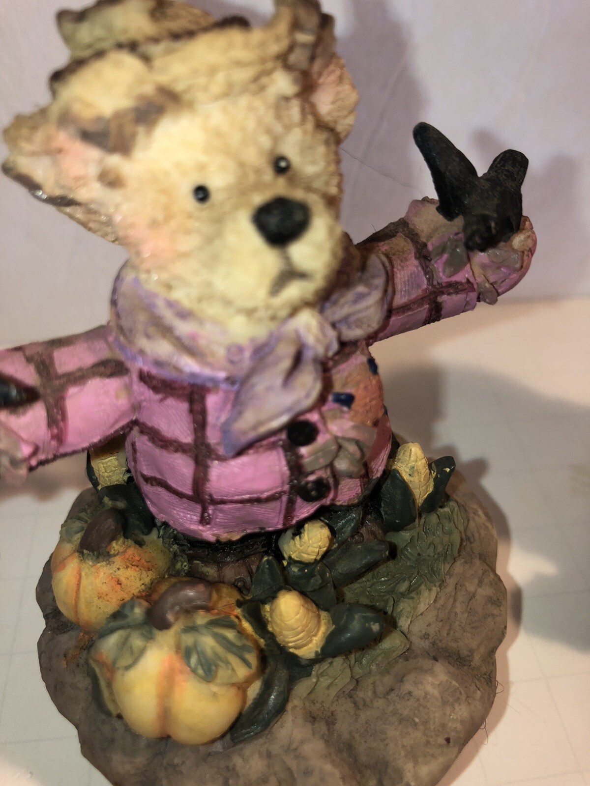 Vintage Bear With Pumpkin Collection Halloween Figurines Lot Of 2 Fun Fall Decor
