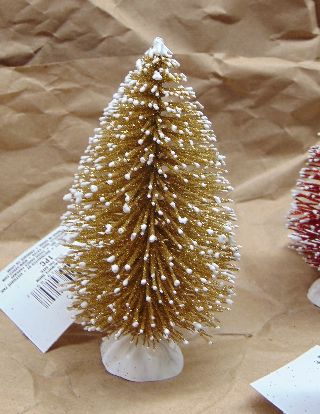 Set 4 Glitter + Snow Frosted Bottle Brush CHRISTMAS Trees 5″ Tall (SIsal style)