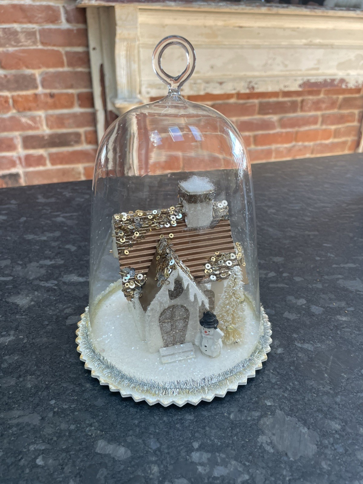 Pottery Barn Christmas Cloche Lighted House, Snowman, Trees 8×5 – Light Works