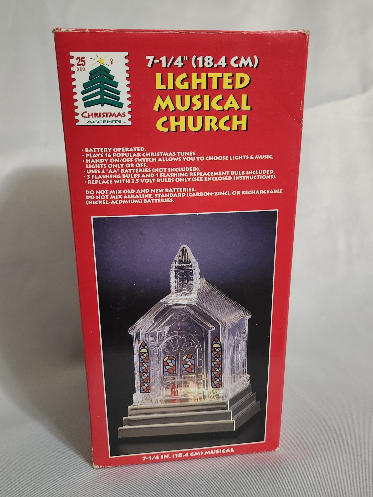 Vintage Christmas Musical Light Up Clear Glass Cathedral Church NIB