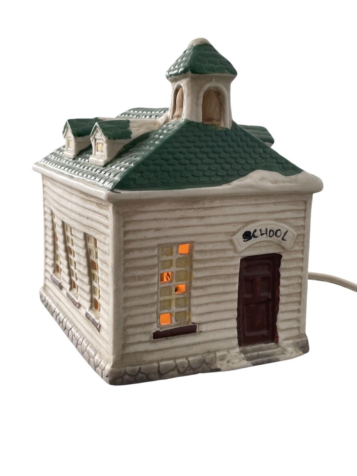 Vintage Winter Valley Ceramic Schoolhouse Lighted Display Holiday Decoration