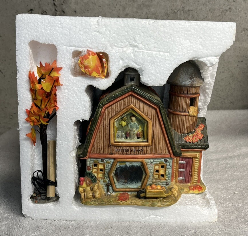 Autumn Heirlooms Porcelain Lighted House POTTERS BARN w/ Tree & Leaves