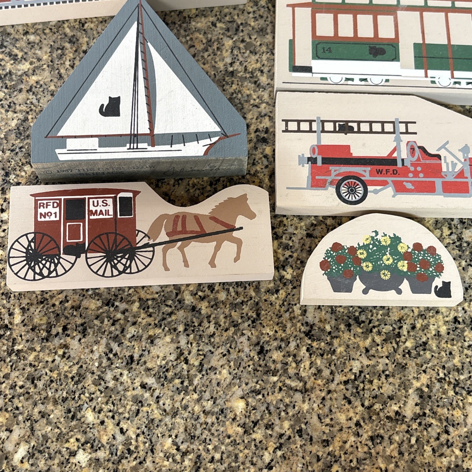 Cat’s Meow Village Accessories Lot Trees Gazebo Train Fire truck Flowers Mail