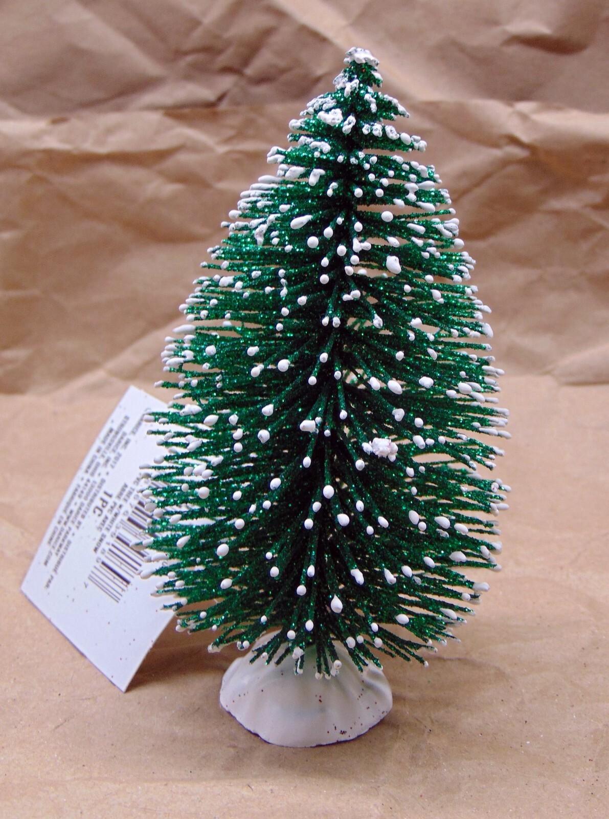 Set 4 Glitter + Snow Frosted Bottle Brush CHRISTMAS Trees 5″ Tall (SIsal style)