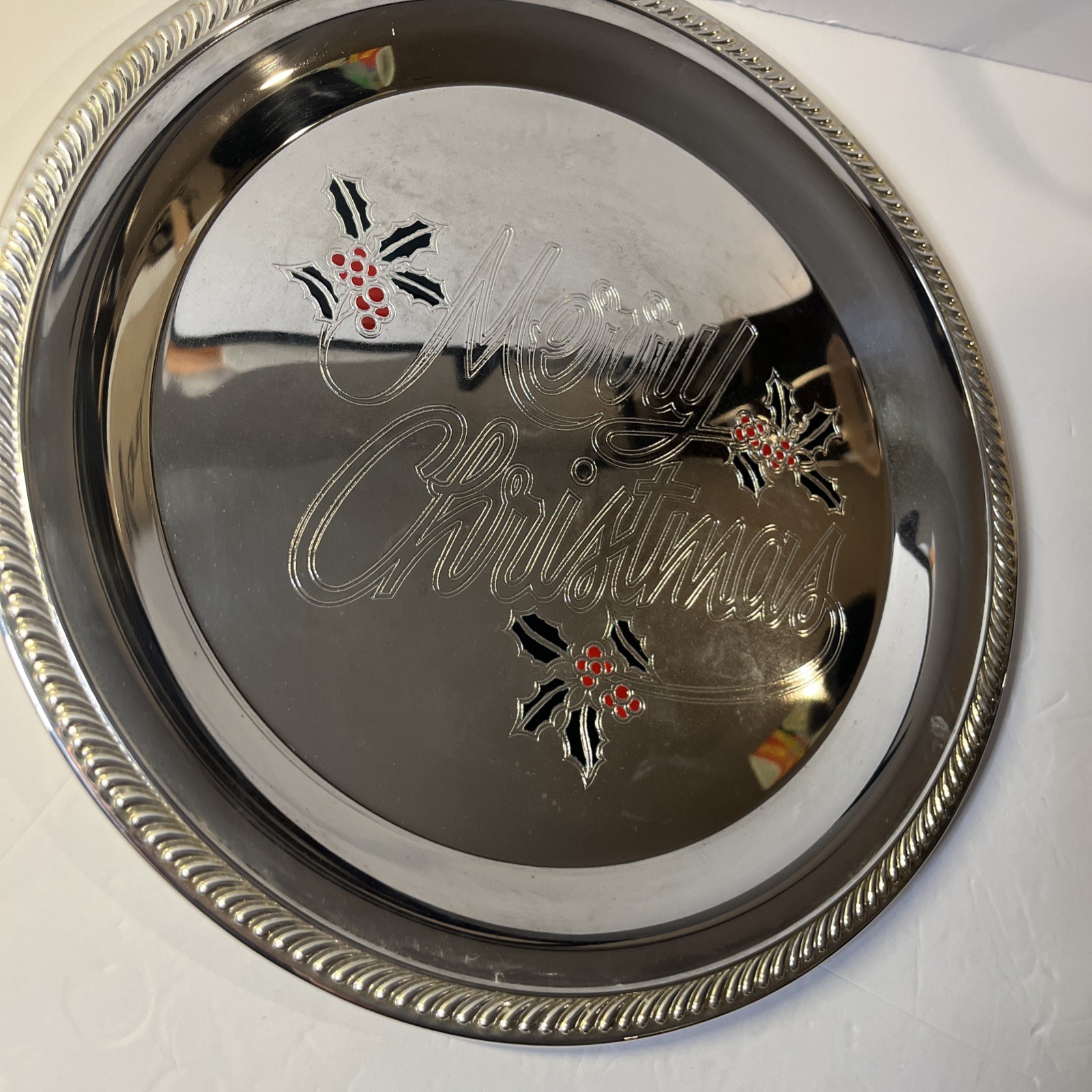 Vintage Merry Christmas Silver Plated tray. International Silver company