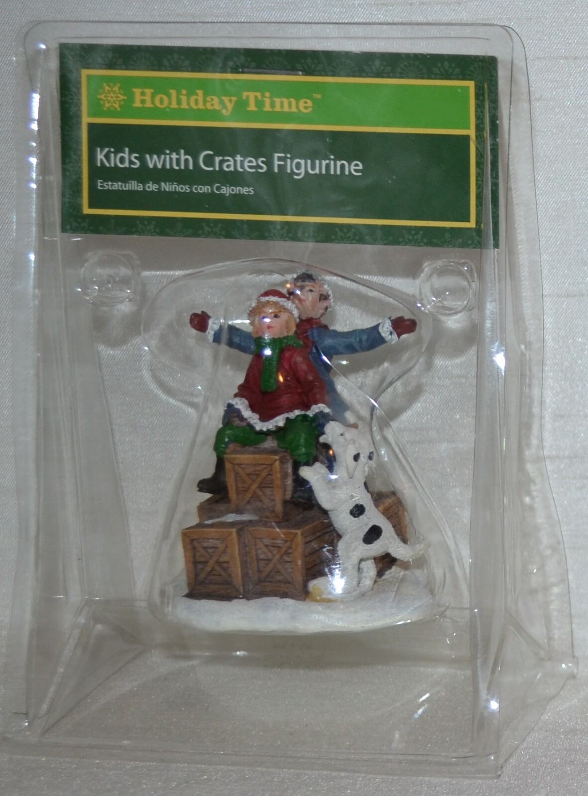 Holiday Time~Christmas Village~Kids with Crates Figurine~Dog~Vintage Look~NEW
