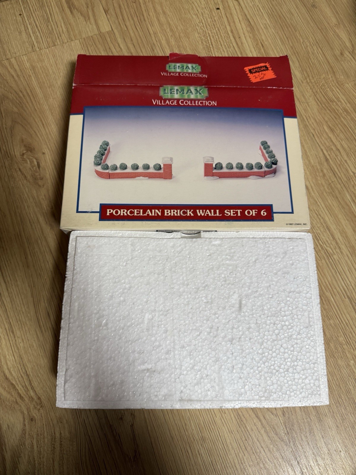 Lemax Village Collection Porcelain Brick Wall Set of 6 Red White Green Christmas