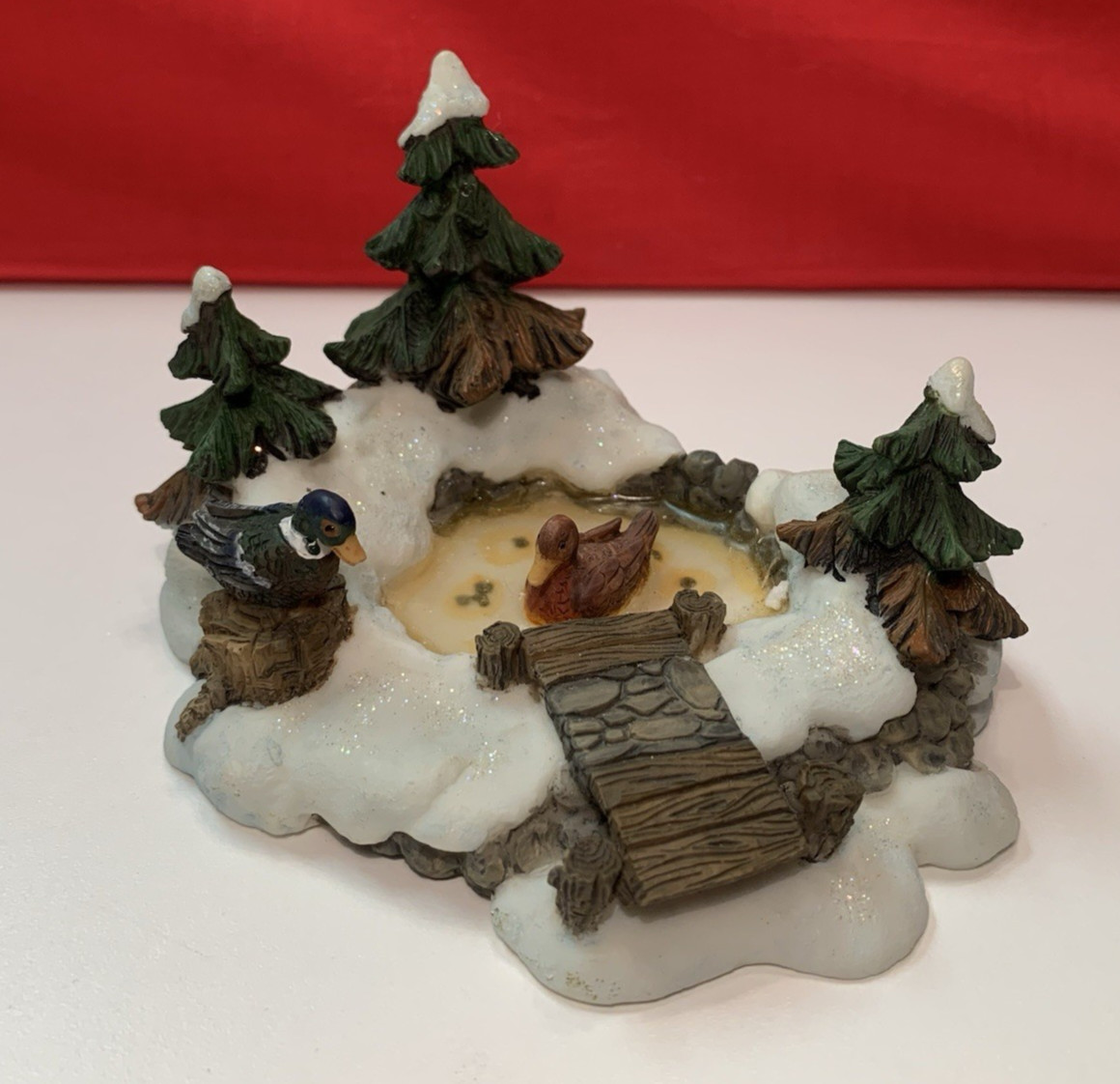O’Well Snowy Winter Duck Pond Christmas Village Accessory 4.5″ Long See Notes