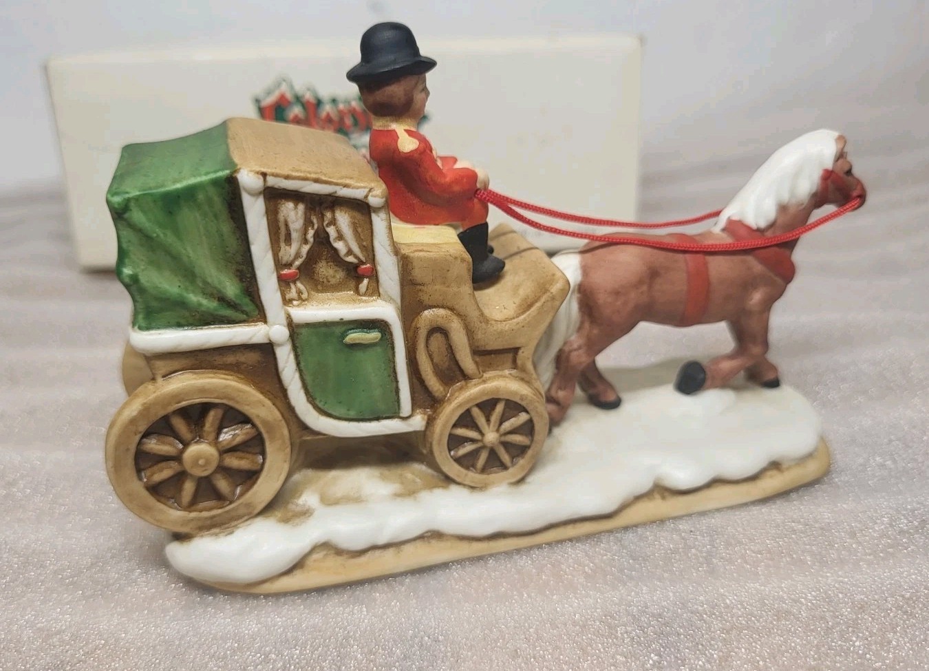 Lefton Village Cab Horse Drawn Carriage 06459 Colonial Village 1987 Coachman