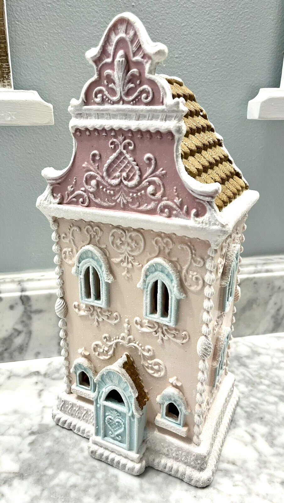 Pink Christmas Victorian Gingerbread House Lights Up 13.5″ NEW