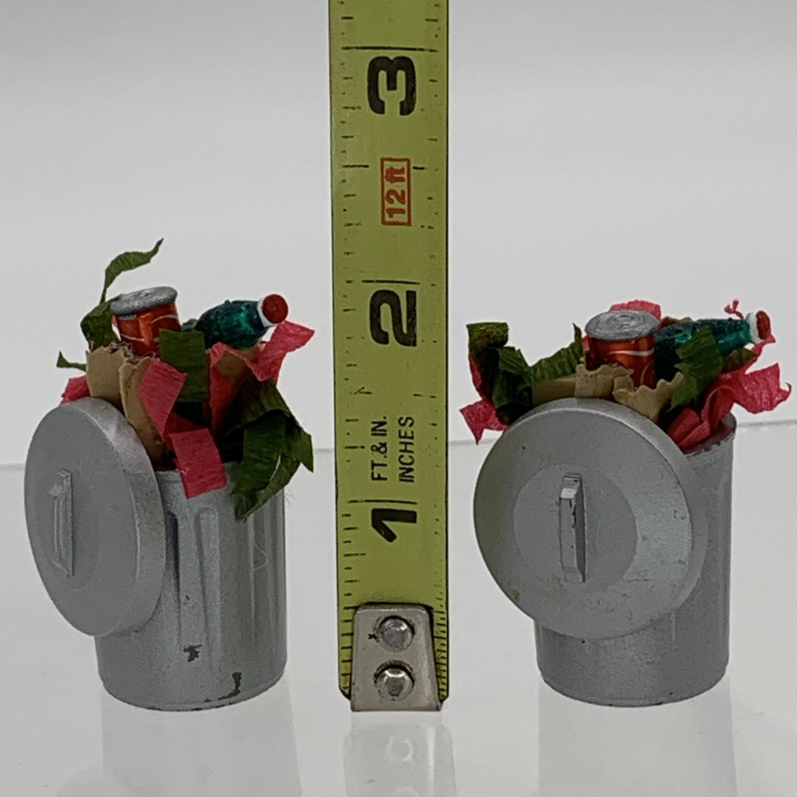 Dept 56 Snow Village Set of 2 Christmas Metal Trash Cans Hand Painted 5209-4