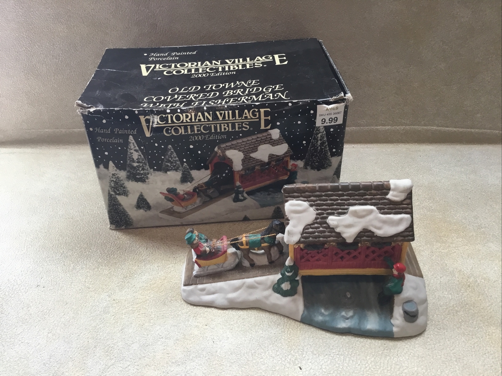 Old Towne Covered Bridge With Fisherman; Victorian Village Collectibles 2000
