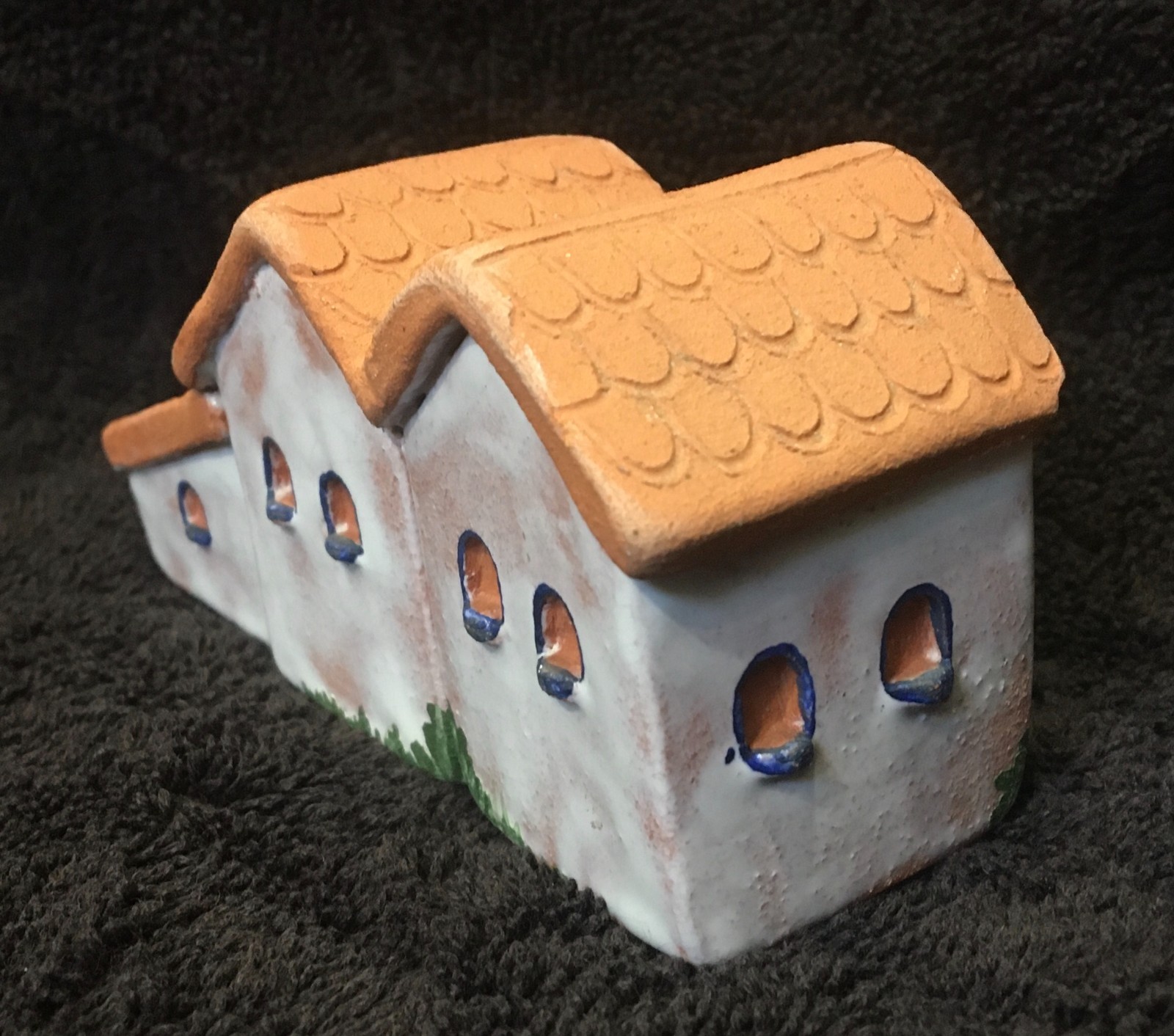 Vintage Mediterranean Ceramic Mini House Village Figurine Hand-Painted