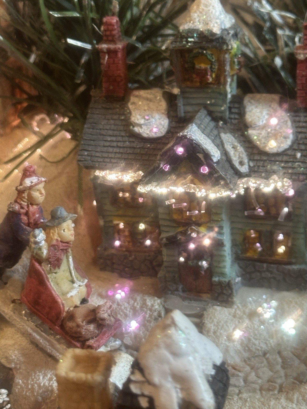 Puelo Fiber Optic Color Changing Christmas Village Vintage Christmas Decor