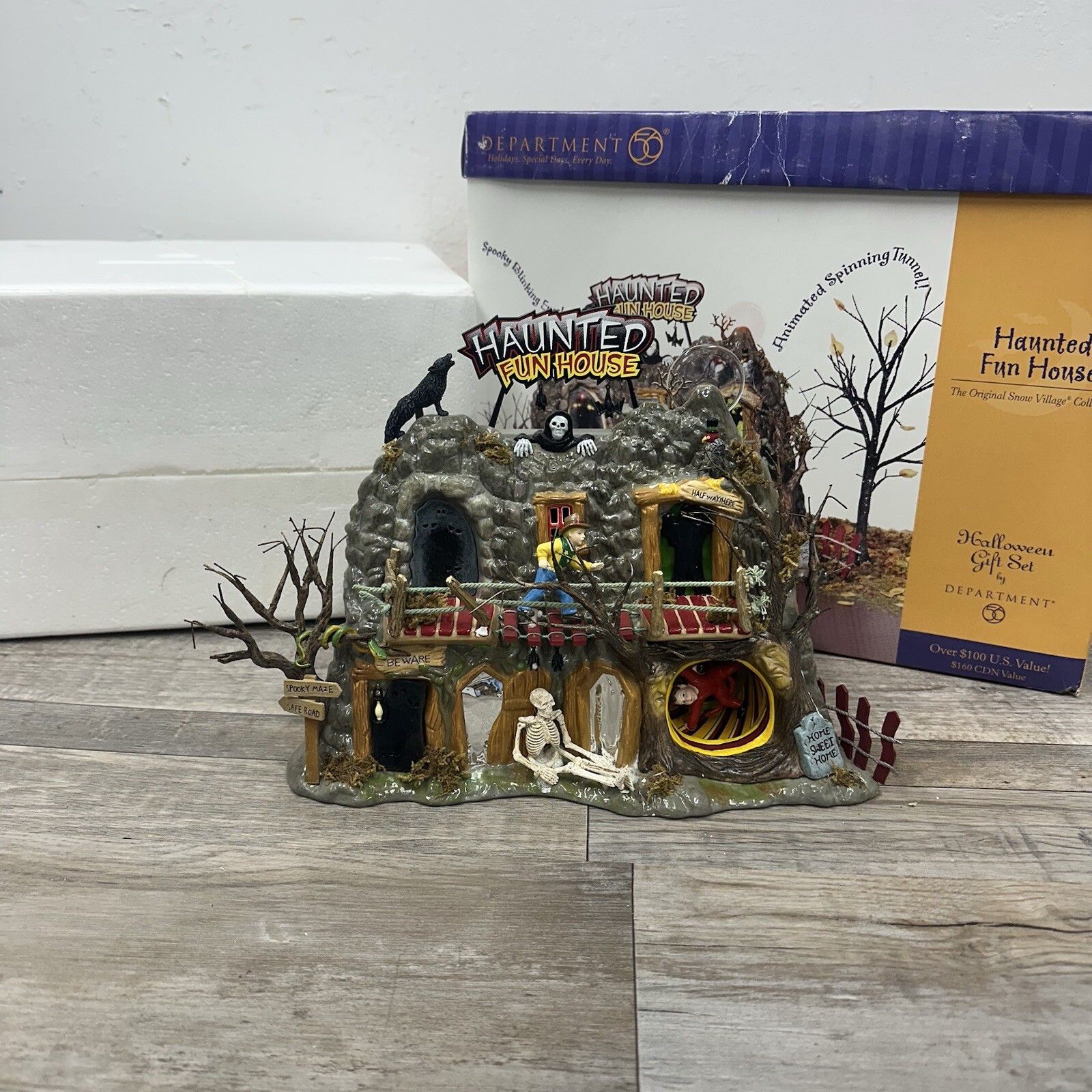 Dept 56 Haunted Fun House Original Snow Village Halloween Gift Set Complete