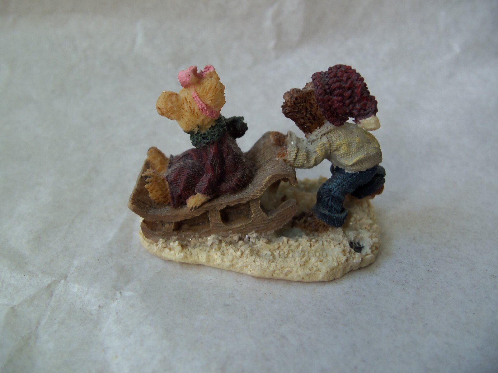 Boyds Town Village Accessory Shawn & Dawn! 2000! SMALLER! SLEDDING BEARS!