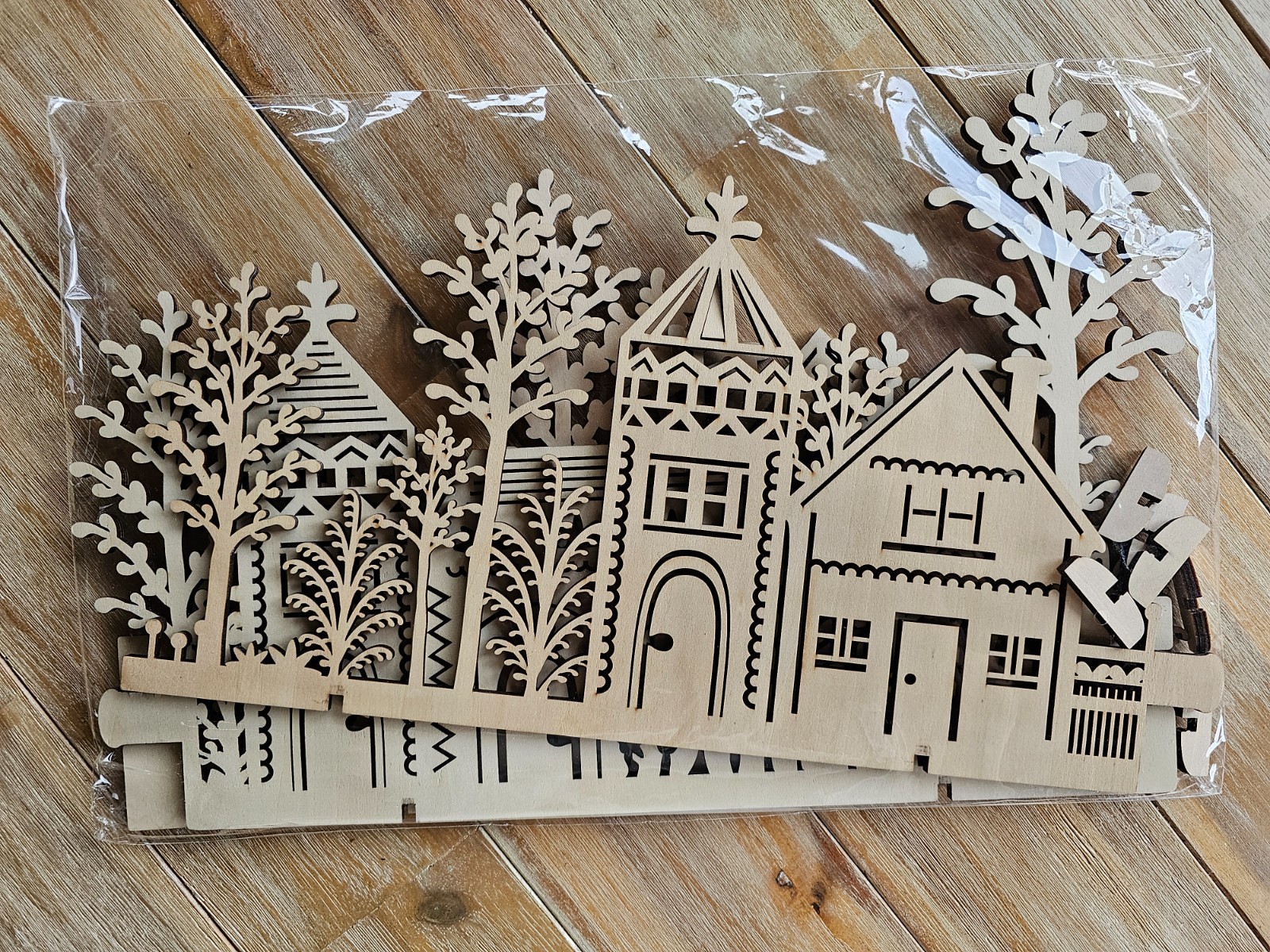Crate & Barrel Wood Village 2 & 3 Piece Stand Up Christmas Laser Cut House 2015